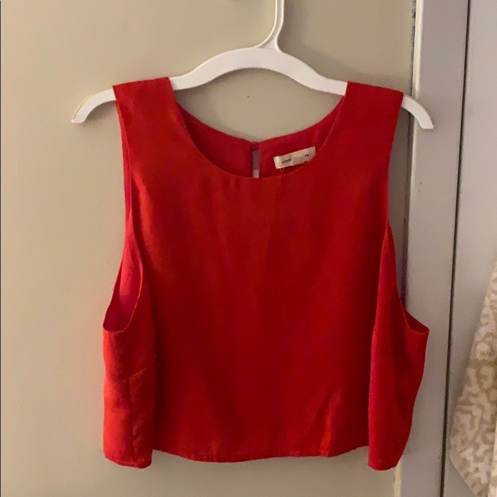 red sheer crop flare top